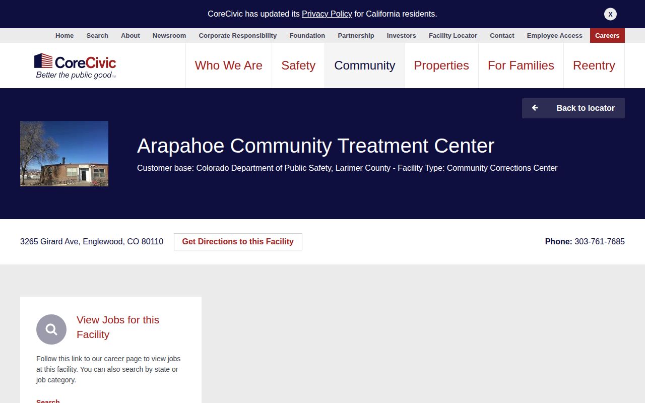 Arapahoe Community Treatment Center release records facility source