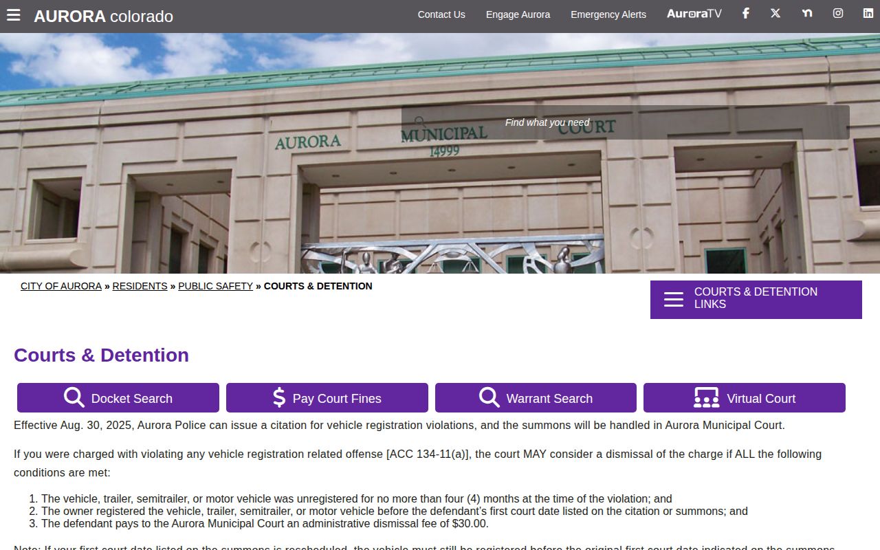 Aurora Courts and Detention public information source