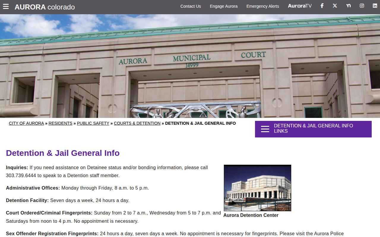 Aurora detention and jail general information source