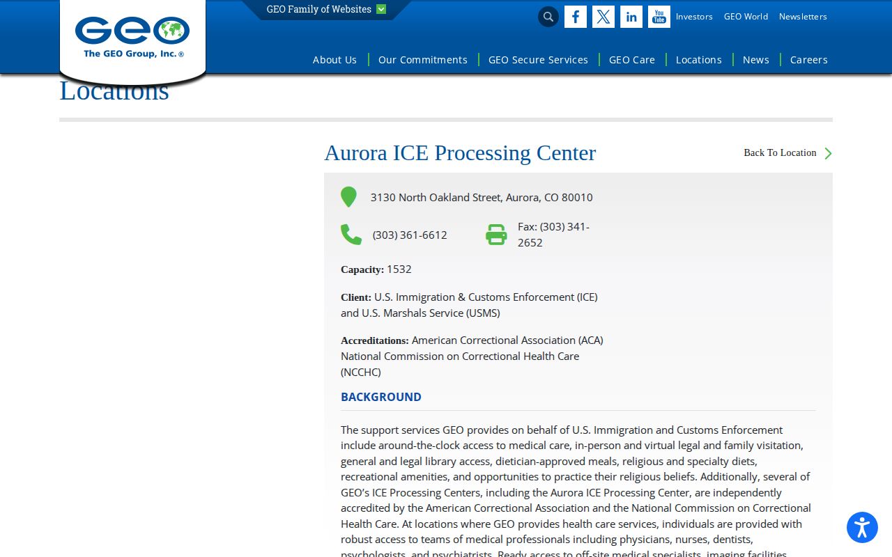Aurora ICE Processing Center public facility information source