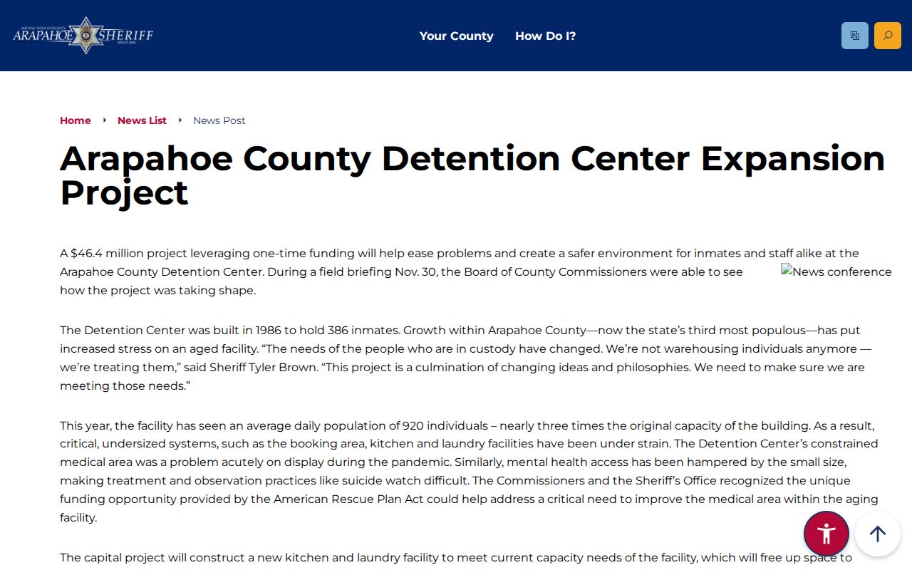 Arapahoe County Detention Facility public information source