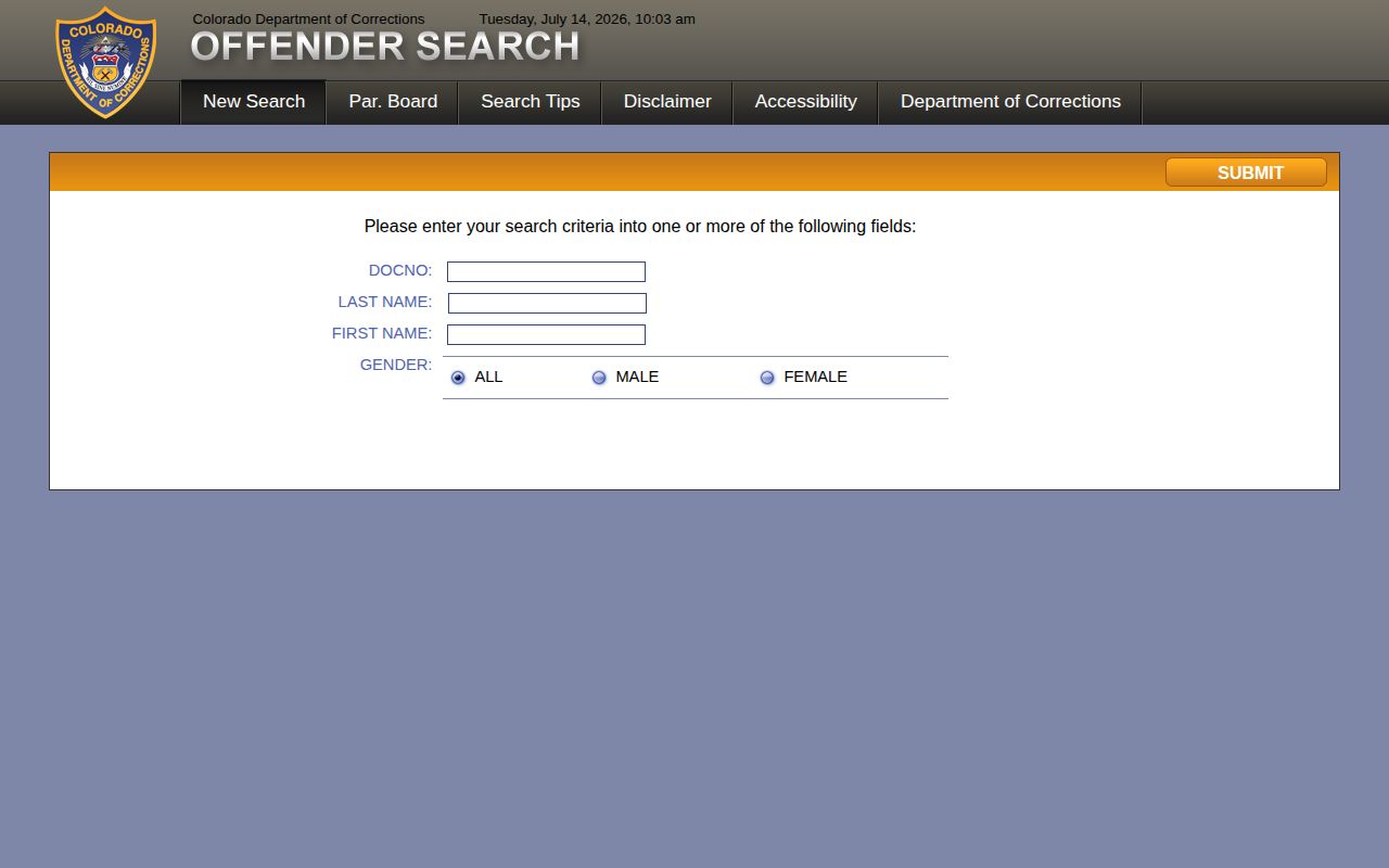 Arapahoe County released inmates CDOC offender search page