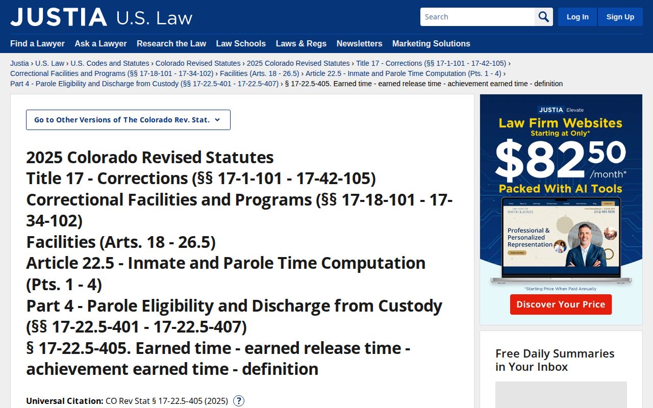 Arapahoe County projected release date Colorado earned time statute